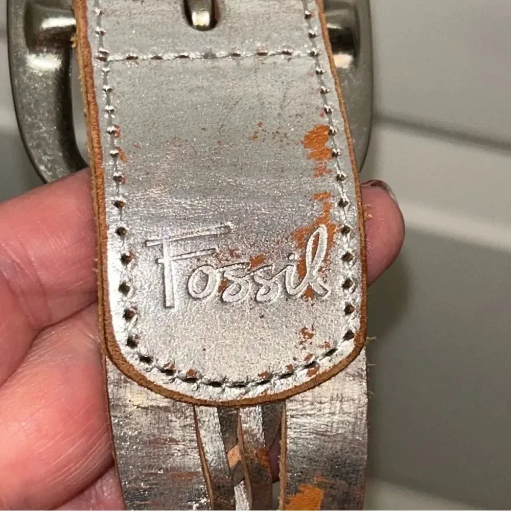 Fossil Distressed Woven Braided Metallic Statement Belt